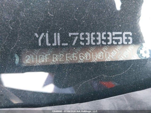 2013 Honda Civic Ex მანქანა იყიდება აუქციონზე, vin: 2HGFB2F56DH002261, აუქციონის ნომერი: 12649990