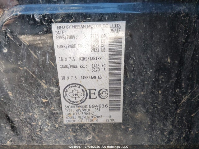 5N1DR2MM8HC694636 Nissan Pathfinder Platinum/s/sl/sv