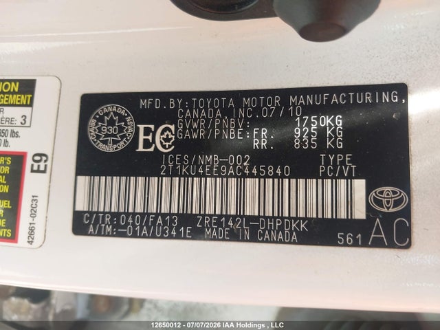 Продаж на аукціоні авто 2010 Toyota Corolla Matrix, vin: 2T1KU4EE9AC445840, номер лоту: 12650012