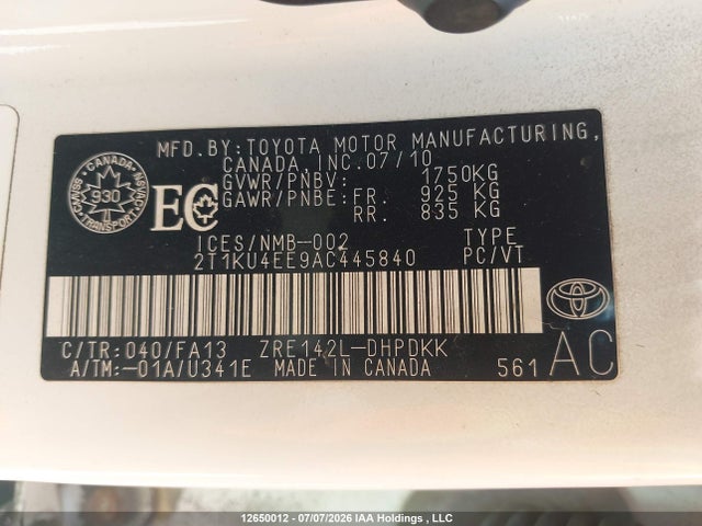 Продаж на аукціоні авто 2010 Toyota Corolla Matrix, vin: 2T1KU4EE9AC445840, номер лоту: 12650012
