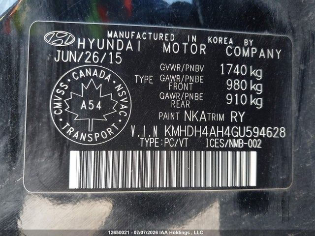 12650021 :رقم المزاد ، KMHDH4AH4GU594628 vin ، 2016 Hyundai Elantra Se/sport/limited مزاد بيع