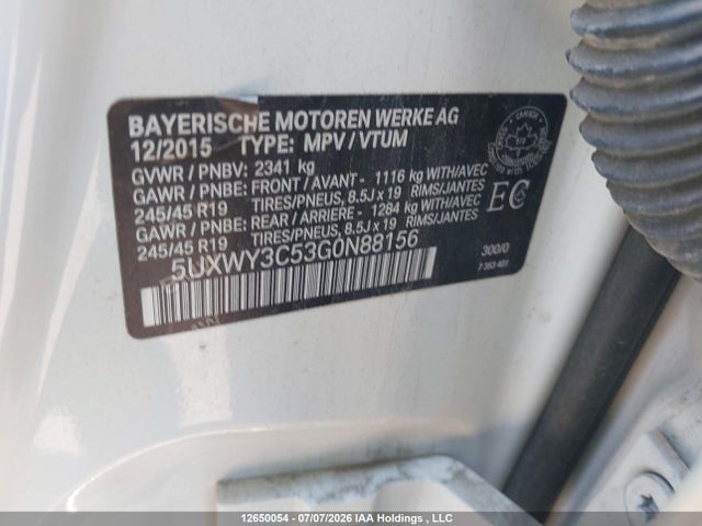 12650054 :رقم المزاد ، 5UXWY3C53G0N88156 vin ، 2016 Bmw X3 Xdrive28d مزاد بيع