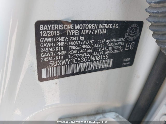 12650054 :رقم المزاد ، 5UXWY3C53G0N88156 vin ، 2016 Bmw X3 Xdrive28d مزاد بيع
