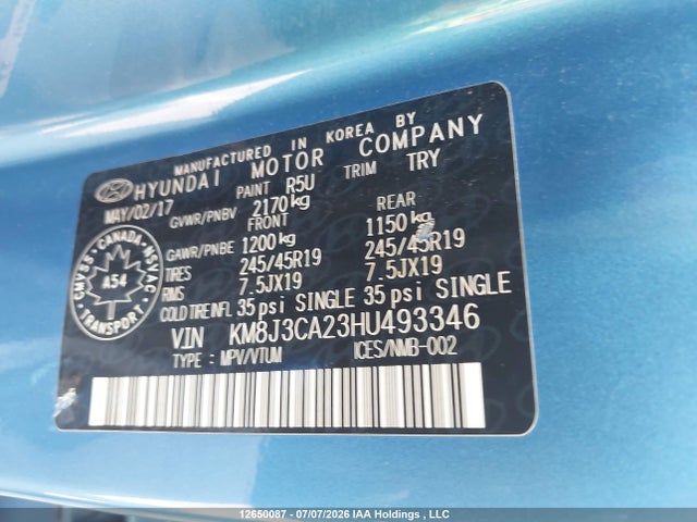 Продажа на аукционе авто 2017 Hyundai Tucson Ultimate, vin: KM8J3CA23HU493346, номер лота: 12650087