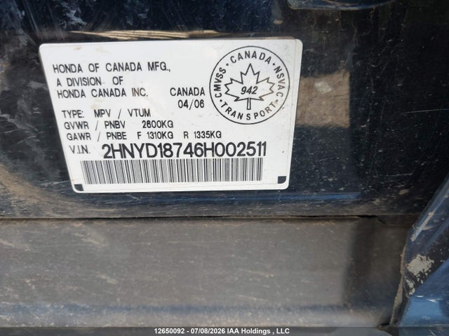 Aukcja sprzedaży 2006 Acura Mdx, vin: 2HNYD18746H002511, numer aukcji: 12650092