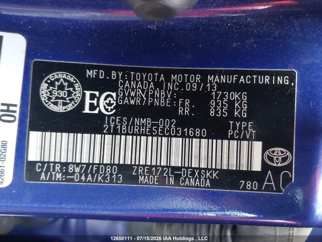 Toyota Corolla S 2014 2T1BURHE5EC031680 Image 9