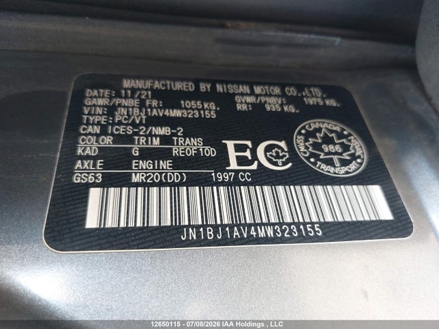 JN1BJ1AV4MW323155 Nissan Qashqai S