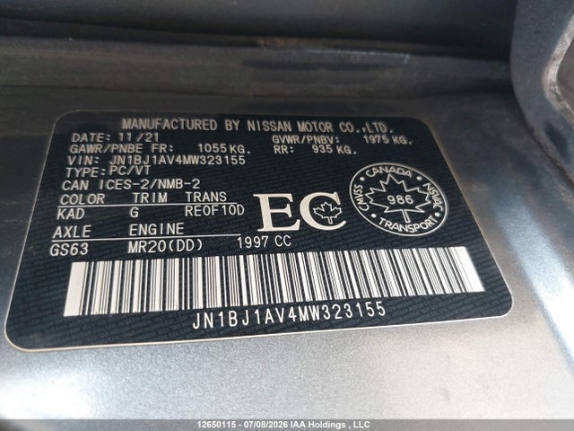 JN1BJ1AV4MW323155 Nissan Qashqai S