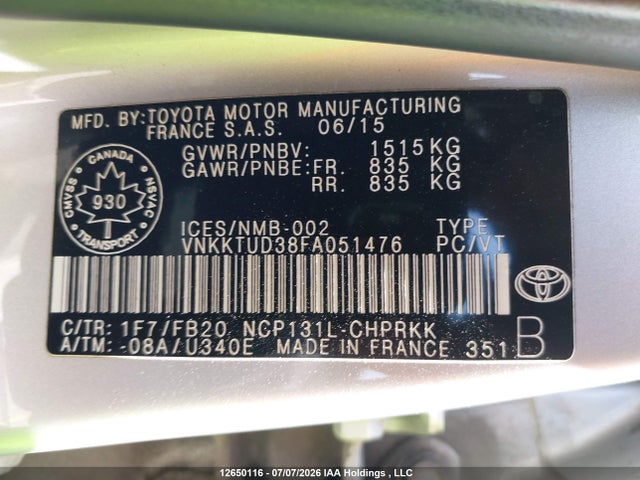 Toyota Yaris 2015 VNKKTUD38FA051476 Image 18
