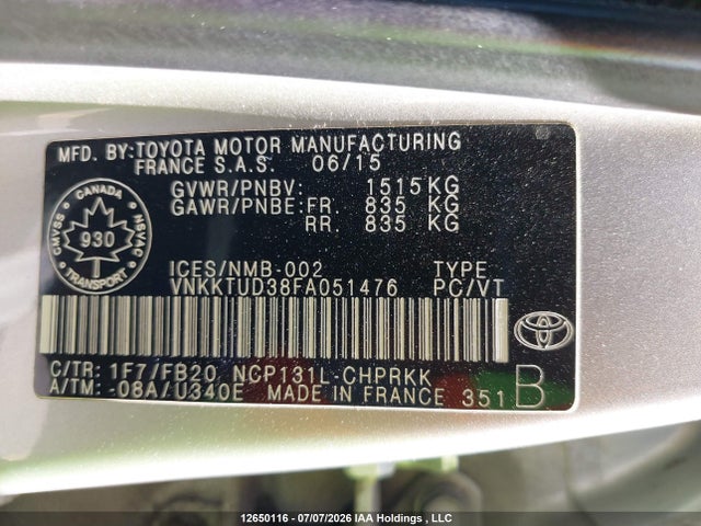Toyota Yaris 2015 VNKKTUD38FA051476 Image 9