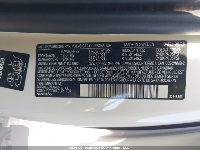 Aukcja sprzedaży 2026 Volvo Xc60 Mild Hybrid Ultra, B5 Awd, Petrol, Dark, vin: YV4M12RM4T1329862, numer aukcji: 12650123
