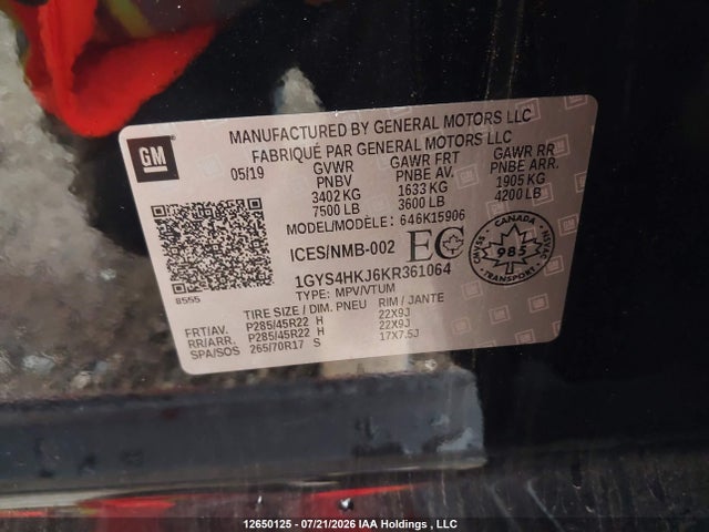 1GYS4HKJ6KR361064 Cadillac Escalade Esv Luxury