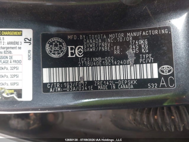 Продаж на аукціоні авто 2009 Toyota Corolla, vin: 2T1BU40E19C142408, номер лоту: 12650138