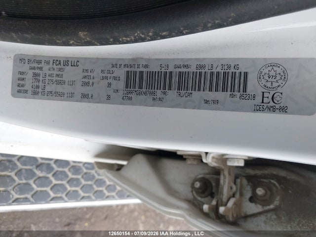 12650154 :رقم المزاد ، 1C6RRFMG6KN870081 vin ، 2019 Ram 1500 Big Horn مزاد بيع