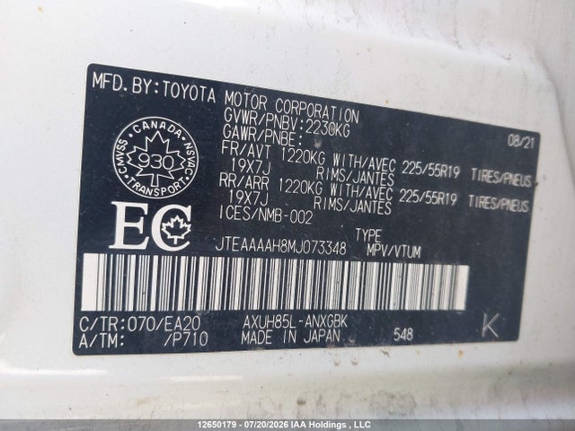 Toyota Venza 2021 JTEAAAAH8MJ073348 Image 18
