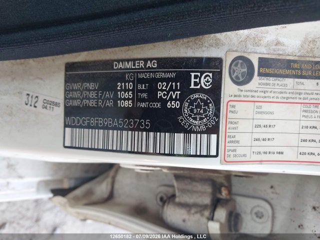 2011 Mercedes-benz C-class მანქანა იყიდება აუქციონზე, vin: WDDGF8FB9BA523735, აუქციონის ნომერი: 12650182