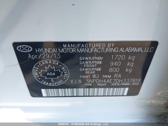 2013 Hyundai Elantra მანქანა იყიდება აუქციონზე, vin: 5NPDH4AE7DH337818, აუქციონის ნომერი: 12650191
