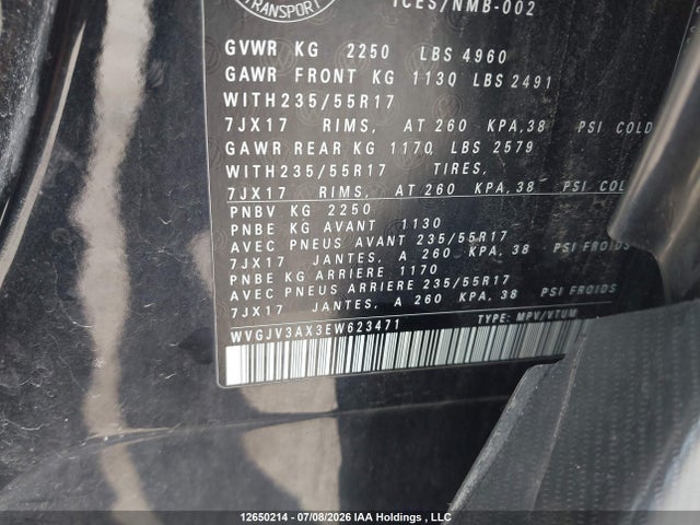 2014 Volkswagen Tiguan Comfortline/highline/trendline მანქანა იყიდება აუქციონზე, vin: WVGJV3AX3EW623471, აუქციონის ნომერი: 12650214