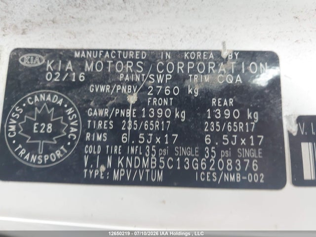 KIA Sedona 2016 KNDMB5C13G6208376 Image 9