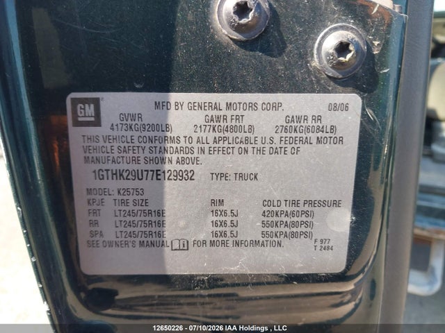12650226 :رقم المزاد ، 1GTHK29U77E129932 vin ، 2007 Gmc Sierra K2500 Heavy Duty مزاد بيع