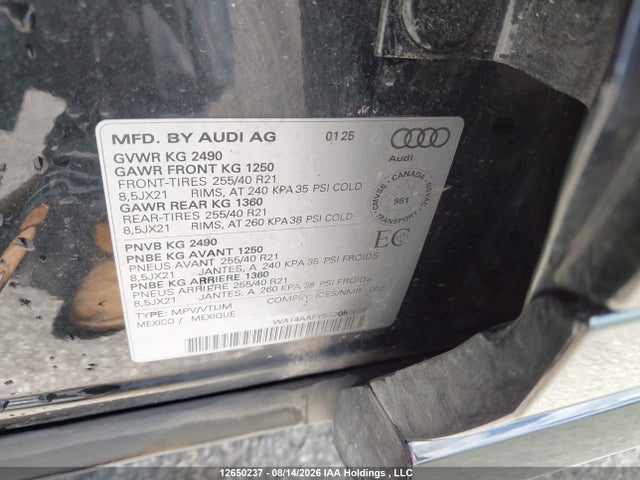 12650237 :رقم المزاد ، WA14AAFY5S2056616 vin ، 2025 Audi Q5 45 Progressiv مزاد بيع