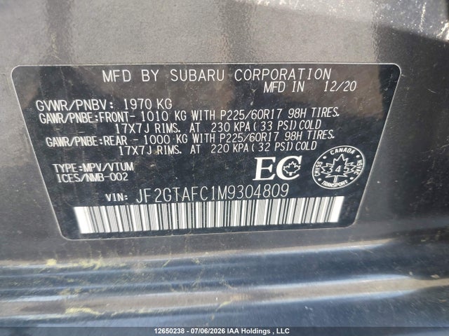 Продаж на аукціоні авто 2021 Subaru Crosstrek Sport, vin: JF2GTAFC1M9304809, номер лоту: 12650238