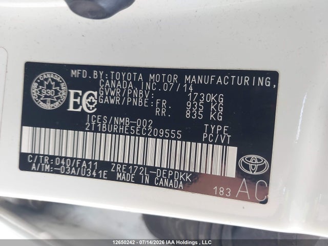 Aukcja sprzedaży 2014 Toyota Corolla Ce, vin: 2T1BURHE5EC209555, numer aukcji: 12650242