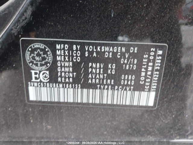 Продаж на аукціоні авто 2019 Volkswagen Jetta 1.4 Tsi Comfortline, vin: 3VWC57BU8KM186133, номер лоту: 12650244