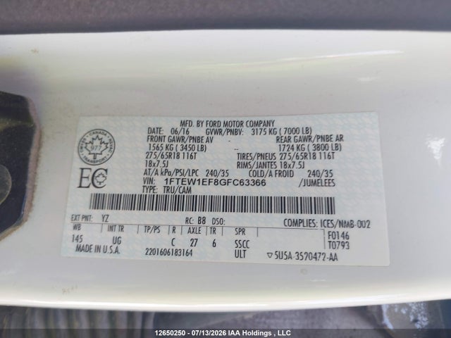 1FTEW1EF8GFC63366 Ford F150 Supercrew