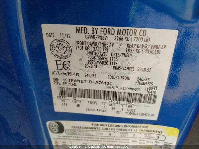 Aukcja sprzedaży 2013 Ford F-150 Fx4/king Ranch/lariat/limited/platinum/xlt, vin: 1FTFW1ET1DFA76184, numer aukcji: 12650251