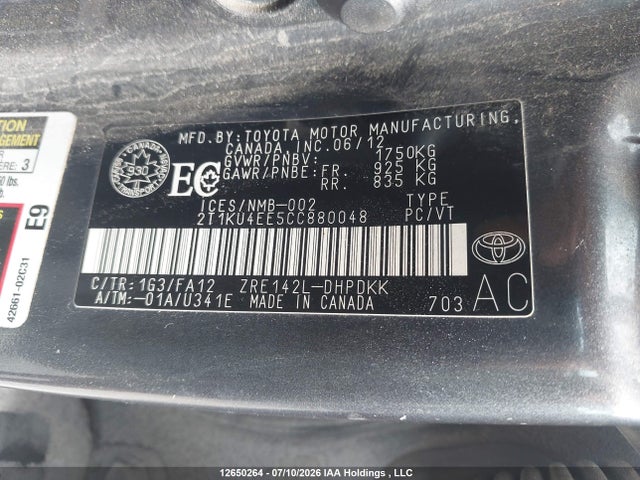 Aukcja sprzedaży 2012 Toyota Matrix, vin: 2T1KU4EE5CC880048, numer aukcji: 12650264
