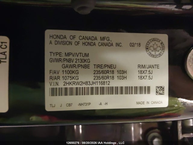 Honda CR-V EXL 2018 2HKRW2H83JH116812 Image 9