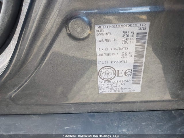 Продаж на аукціоні авто 2018 Nissan Rogue S/sv, vin: 5N1AT2MT3JC849241, номер лоту: 12650283