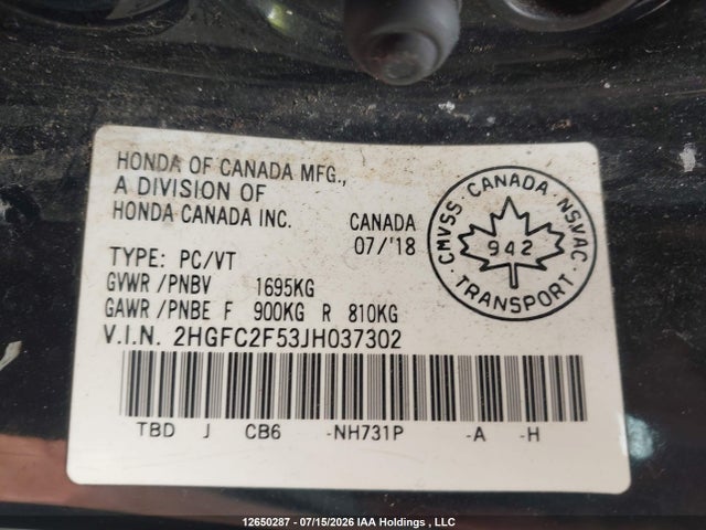 Honda Civic Lx 2018 2HGFC2F53JH037302 Image 9