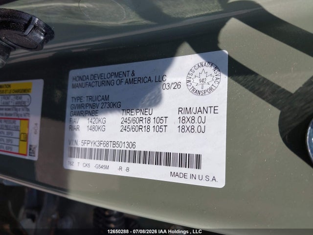 Honda Ridgeline Trailsport 2026 5FPYK3F68TB501306 Image 9