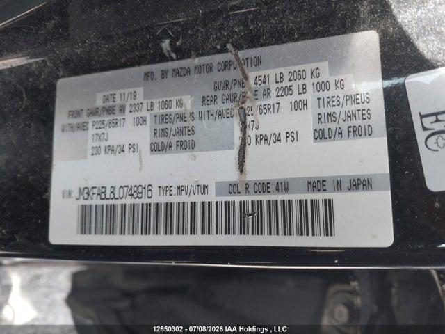 Aukcja sprzedaży 2020 Mazda Cx-5 Gx, vin: JM3KFABL8L0748916, numer aukcji: 12650302