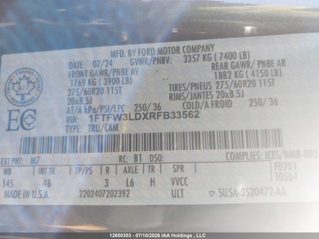 Ford F-150 Xlt 2024 1FTFW3LDXRFB33562 Image 18
