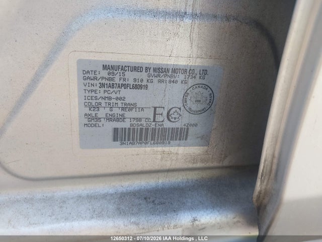 Aukcja sprzedaży 2015 Nissan Sentra S/sv/sr/sl, vin: 3N1AB7AP0FL680919, numer aukcji: 12650312