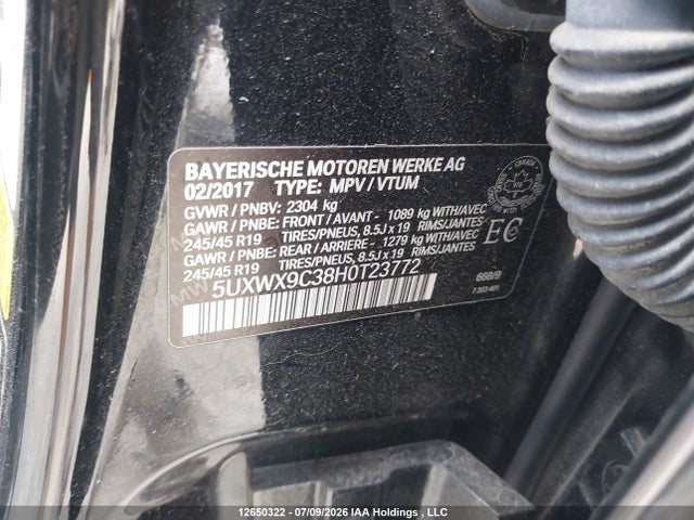Aukcja sprzedaży 2017 Bmw X3 Xdrive28i, vin: 5UXWX9C38H0T23772, numer aukcji: 12650322