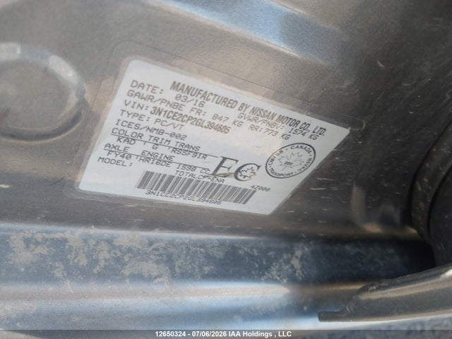 3N1CE2CP2GL394605 Nissan Versa Note 1.6 S/1.6 Sl/1.6 Sr/1.6 Sv