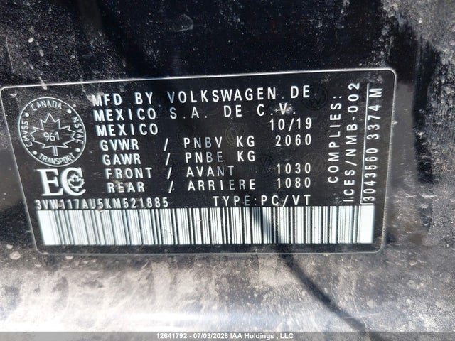 3VW117AU5KM521885 Volkswagen Golf Sportwagen 1.8 Tsi Comfortline/1.8 Tsi Highline