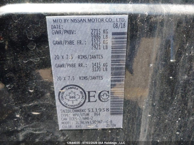 5N1DL0MM8KC511958 Infiniti QX60 PURE