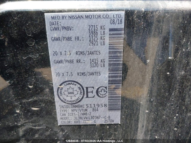 5N1DL0MM8KC511958 Infiniti QX60 PURE
