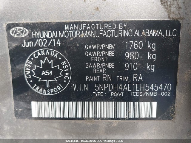 Продаж на аукціоні авто 2014 Hyundai Elantra Gl, vin: 5NPDH4AE1EH545470, номер лоту: 12644145