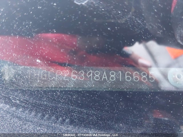 12650343 :رقم المزاد ، 1HGCP26398A816685 vin ، 2008 Honda Accord Lx مزاد بيع