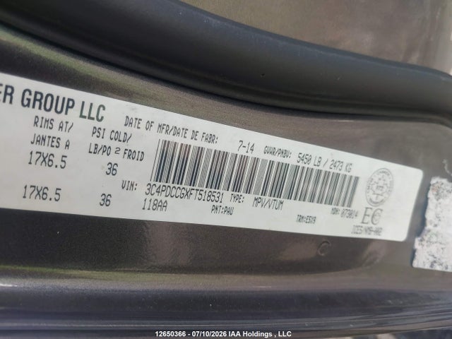 2015 Dodge Journey Sxt მანქანა იყიდება აუქციონზე, vin: 3C4PDCCGXFT518531, აუქციონის ნომერი: 12650366