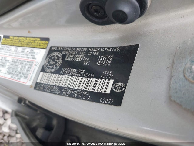 2006 Toyota Camry Le/xle/se მანქანა იყიდება აუქციონზე, vin: 4T1BE32K66U145714, აუქციონის ნომერი: 12650416