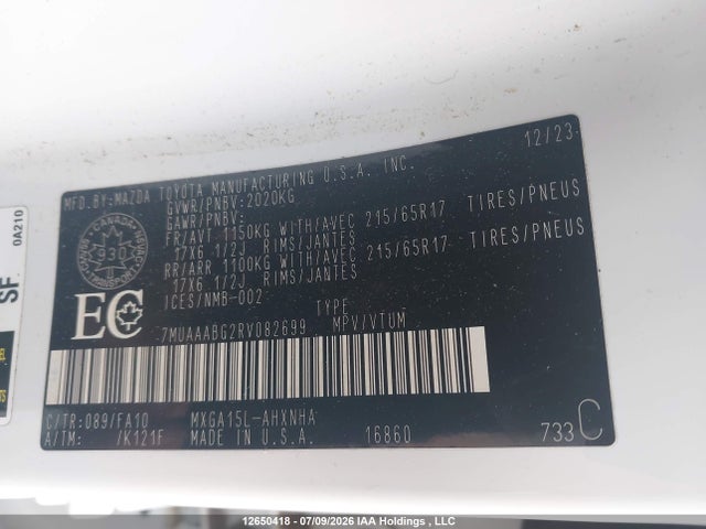 12650418 :رقم المزاد ، 7MUAAABG2RV082699 vin ، 2024 Toyota Corolla Cross L مزاد بيع