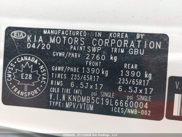 KIA Sedona Lx/lx+ 2020 KNDMB5C19L6660004 Image 9