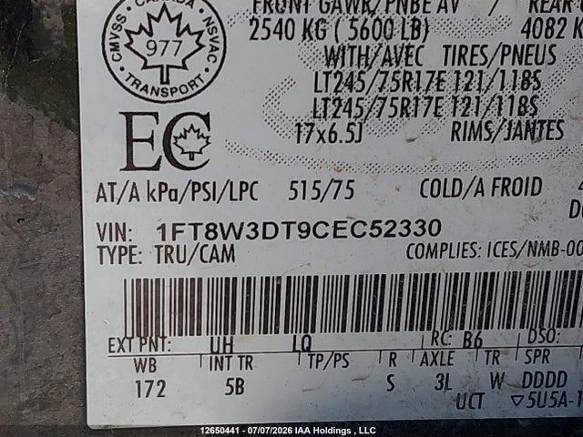 12650441 :رقم المزاد ، 1FT8W3DT9CEC52330 vin ، 2012 Ford F350 Super Duty مزاد بيع